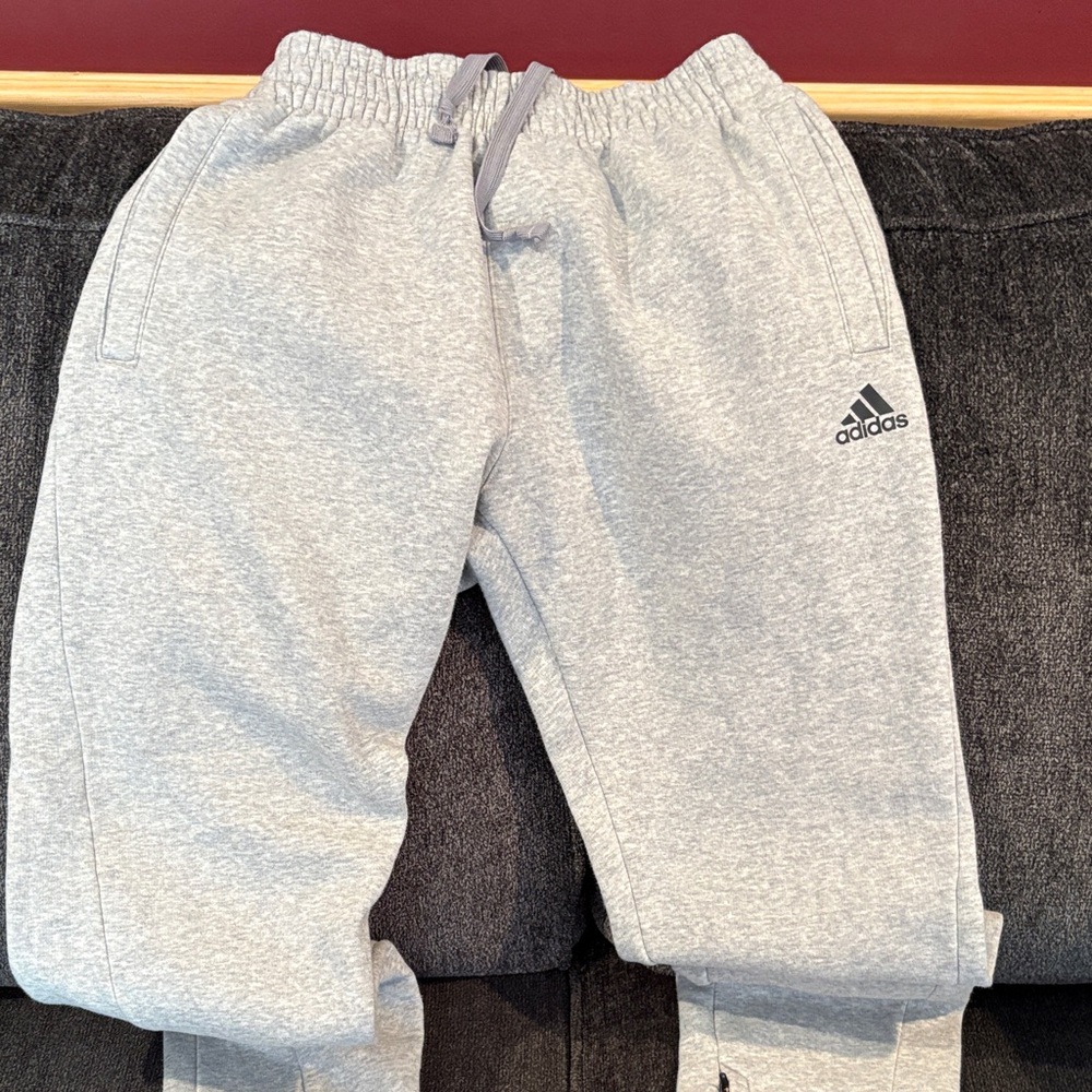 Adidas Men's Light Gray Sweatpants with zipper bottom